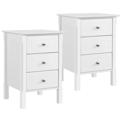 Whitex2 3-Drawer Wooden Side Table With Metal Knobs And Sturdy Structure For Bedroom - image 1