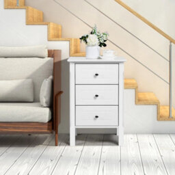 Whitex2 3-Drawer Wooden Side Table With Metal Knobs And Sturdy Structure For Bedroom - thumbnail 6