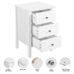 Whitex2 3-Drawer Wooden Side Table With Metal Knobs And Sturdy Structure For Bedroom - thumbnail 3