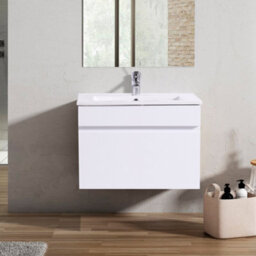Rinse Bathrooms 600mm Bathroom Wall Hung Vanity Unit Basin Cabinet Drawer Storage Gloss White - thumbnail 1