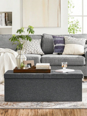 LEDREM Storage Ottoman, Padded Shoe Bench, Flip-Up Lid, Foldable, 300 Kg Load Capacity, Dark Grey - image 1