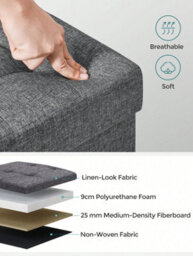 LEDREM Storage Ottoman, Padded Shoe Bench, Flip-Up Lid, Foldable, 300 Kg Load Capacity, Dark Grey - thumbnail 6