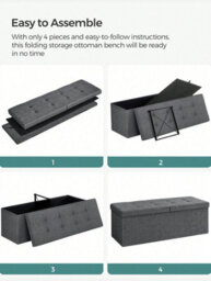 LEDREM Storage Ottoman, Padded Shoe Bench, Flip-Up Lid, Foldable, 300 Kg Load Capacity, Dark Grey - thumbnail 5