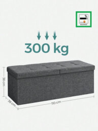 LEDREM Storage Ottoman, Padded Shoe Bench, Flip-Up Lid, Foldable, 300 Kg Load Capacity, Dark Grey - thumbnail 4