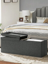 LEDREM Storage Ottoman, Padded Shoe Bench, Flip-Up Lid, Foldable, 300 Kg Load Capacity, Dark Grey - thumbnail 8
