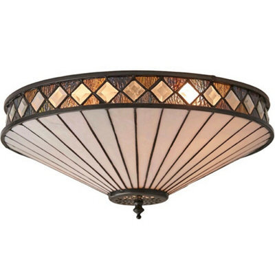 Dark Bronze Flush Ceiling Light - Diamoned Shaped Detailing - 2 X 60W E27 Gls - image 1