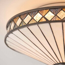 Dark Bronze Flush Ceiling Light - Diamoned Shaped Detailing - 2 X 60W E27 Gls - thumbnail 2