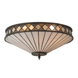 Dark Bronze Flush Ceiling Light - Diamoned Shaped Detailing - 2 X 60W E27 Gls - thumbnail 5