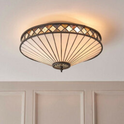 Dark Bronze Flush Ceiling Light - Diamoned Shaped Detailing - 2 X 60W E27 Gls - thumbnail 4