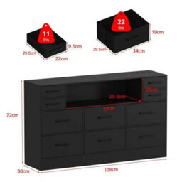 Black 10 Drawers Chest Of Drawers Bedside Cabinet Storage Bedroom - thumbnail 2