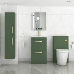 Royal Bathrooms Turin 500mm Floor Standing Vanity Unit Matt Green 2 Drawer Minimalist Basin With Brushed Brass Handles - thumbnail 4