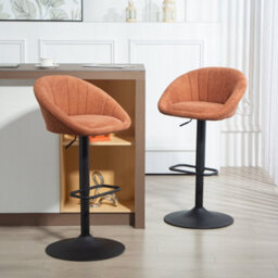 Wyld Haus Lovake Mile Fabric Orange Relaxed Tub Bar Stools Set Of 2 With Curved Seat And Adjustable Height - thumbnail 2