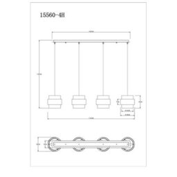 Luminosa Lighting Luminosa Milley Bar Pendant Ceiling Light Matt Black Glass Shade 4X E27 - thumbnail 6