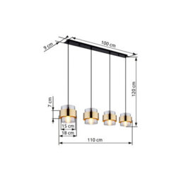 Luminosa Lighting Luminosa Milley Bar Pendant Ceiling Light Matt Black Glass Shade 4X E27 - thumbnail 7