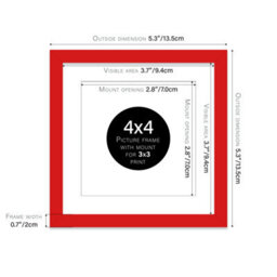 "4X4"" Red Picture Frame - 4X4"" Square Frame With 3X3"" Mount For 4X4""/3X3"" Pictures Moderrn Style Thin Edge, 1 Pack" - thumbnail 2