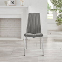 Furniturebox Set Of 2 Dining Chairs - Isco Modern Dining Chairs - Grey Faux Leather Chrome Leg Dining Chairs - Kitchen Dining Room Chairs - thumbnail 4