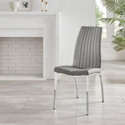 Furniturebox Set Of 2 Dining Chairs - Isco Modern Dining Chairs - Grey Faux Leather Chrome Leg Dining Chairs - Kitchen Dining Room Chairs - thumbnail 5