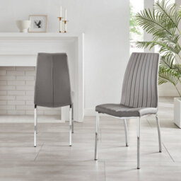 Furniturebox Set Of 2 Dining Chairs - Isco Modern Dining Chairs - Grey Faux Leather Chrome Leg Dining Chairs - Kitchen Dining Room Chairs - thumbnail 3