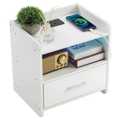 2Pcs Bedside Tables High Gloss Led Cabinets Modern Bedroom With 2 Usb Ports - image 1