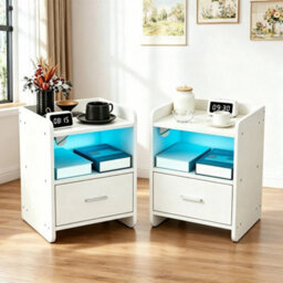 2Pcs Bedside Tables High Gloss Led Cabinets Modern Bedroom With 2 Usb Ports - thumbnail 5