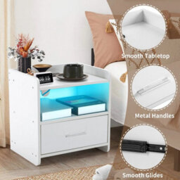 2Pcs Bedside Tables High Gloss Led Cabinets Modern Bedroom With 2 Usb Ports - thumbnail 6