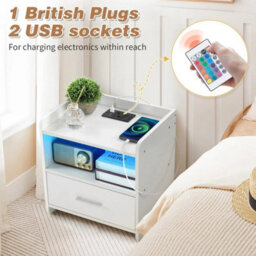 2Pcs Bedside Tables High Gloss Led Cabinets Modern Bedroom With 2 Usb Ports - thumbnail 3