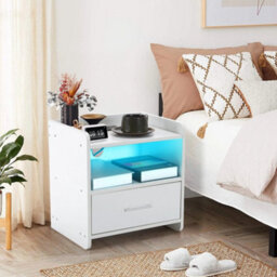 2Pcs Bedside Tables High Gloss Led Cabinets Modern Bedroom With 2 Usb Ports - thumbnail 4