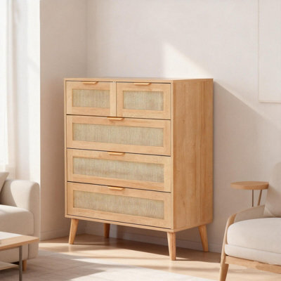 Rattan Chest Of 5 Drawers, 3+2 Drawers Storage Cabinet - image 1