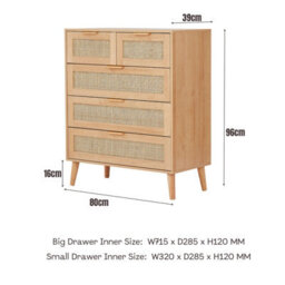 Rattan Chest Of 5 Drawers, 3+2 Drawers Storage Cabinet - thumbnail 7