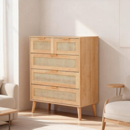 Rattan Chest Of 5 Drawers, 3+2 Drawers Storage Cabinet - thumbnail 1