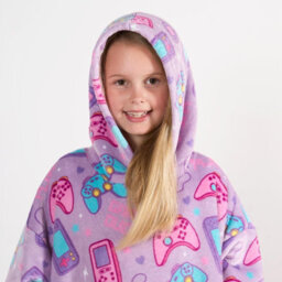 OHS Gaming Hoodie Blanket Sherpa Fleece Throw Sweatshirt Oversized Warm, Lilac - thumbnail 3