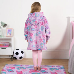 OHS Gaming Hoodie Blanket Sherpa Fleece Throw Sweatshirt Oversized Warm, Lilac - thumbnail 5
