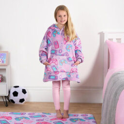 OHS Gaming Hoodie Blanket Sherpa Fleece Throw Sweatshirt Oversized Warm, Lilac