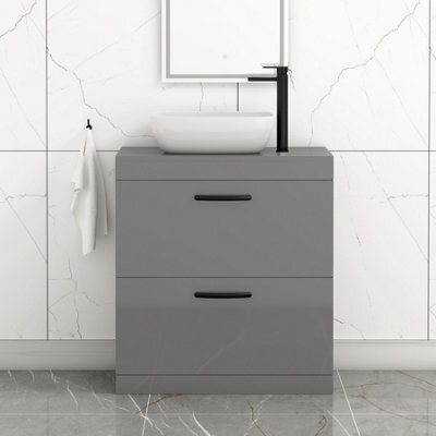 Royal Bathrooms 800mm Floor Standing Vanity Unit 2 Drawer Indigo Grey Gloss & Countertop Basin - Elva With Matt Black Handle - image 1