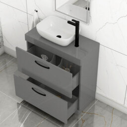 Royal Bathrooms 800mm Floor Standing Vanity Unit 2 Drawer Indigo Grey Gloss & Countertop Basin - Elva With Matt Black Handle - thumbnail 3