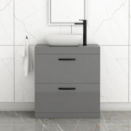 Royal Bathrooms 800mm Floor Standing Vanity Unit 2 Drawer Indigo Grey Gloss & Countertop Basin - Elva With Matt Black Handle - thumbnail 1