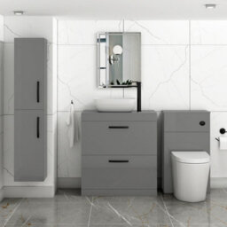 Royal Bathrooms 800mm Floor Standing Vanity Unit 2 Drawer Indigo Grey Gloss & Countertop Basin - Elva With Matt Black Handle - thumbnail 2