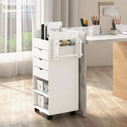 3 Shelf Rolling Cabinet 3 Drawer Filing Cabinet With 2 Rods White - thumbnail 6