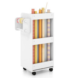 3 Shelf Rolling Cabinet 3 Drawer Filing Cabinet With 2 Rods White - thumbnail 1