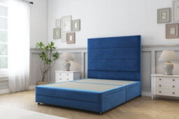 "Sloomy Monaco Navy Plush Divan Bed 2 Drawers Left Side-54"" Floor Standing Headboard & 12"" Footboard 4' Small Double"