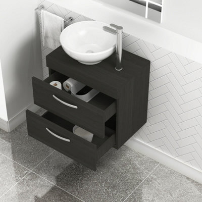 Royal Bathrooms 600mm Hale Black 2 Drawer Wall Mounted Bathroom Vanity Unit With Basin & Breeze Countertop Sink - image 1
