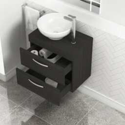 Royal Bathrooms 600mm Hale Black 2 Drawer Wall Mounted Bathroom Vanity Unit With Basin & Breeze Countertop Sink - thumbnail 1