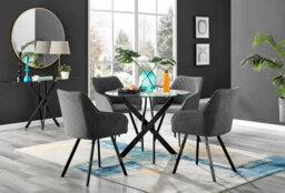 Furniturebox Uk Novara Black Leg Round Glass Dining Table & 4 Dark Grey Falun Black Leg Chairs - thumbnail 1
