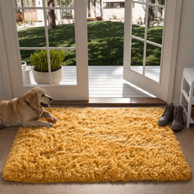 Oxford Homeware Shaggy Rug Anti-Slip Washable Soft Fluffy Living Room And Bedroom Rug (Ochre, 50X80Cm) - image 1
