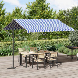 Walplus Free Standing Awning Garden Sun Shade Canopy Gazebo For Back Door, Porch, Patio Blue And White 300X300 Cm Fabric And Steel - thumbnail 1