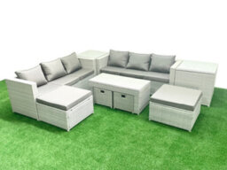 Fimous Outdoor Rattan Garden Furniture Set Grey Cushions 10 Seater Coffee Table And 2 Side Tables For Conservatory,patio - thumbnail 2