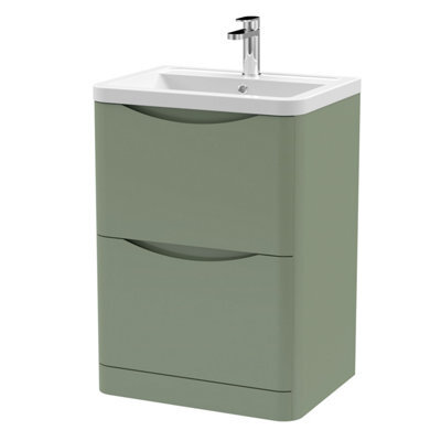Balterley Dunwood Contemporary 2 Drawer Floor Standing Vanity Unit With Basin, Satin Green, 600mm - image 1