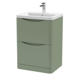 Balterley Dunwood Contemporary 2 Drawer Floor Standing Vanity Unit With Basin, Satin Green, 600mm - thumbnail 1