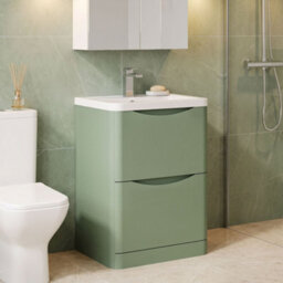 Balterley Dunwood Contemporary 2 Drawer Floor Standing Vanity Unit With Basin, Satin Green, 600mm - thumbnail 4