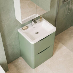 Balterley Dunwood Contemporary 2 Drawer Floor Standing Vanity Unit With Basin, Satin Green, 600mm - thumbnail 3